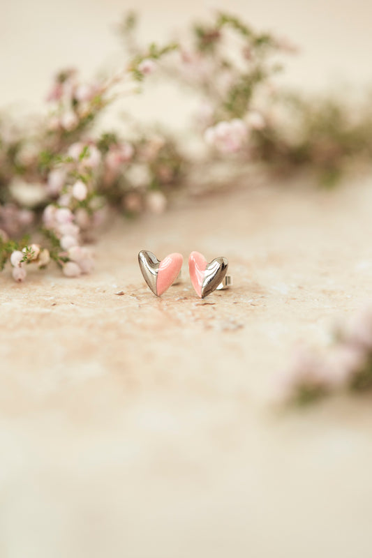 Platinum Dipped Heart Stud - various colours