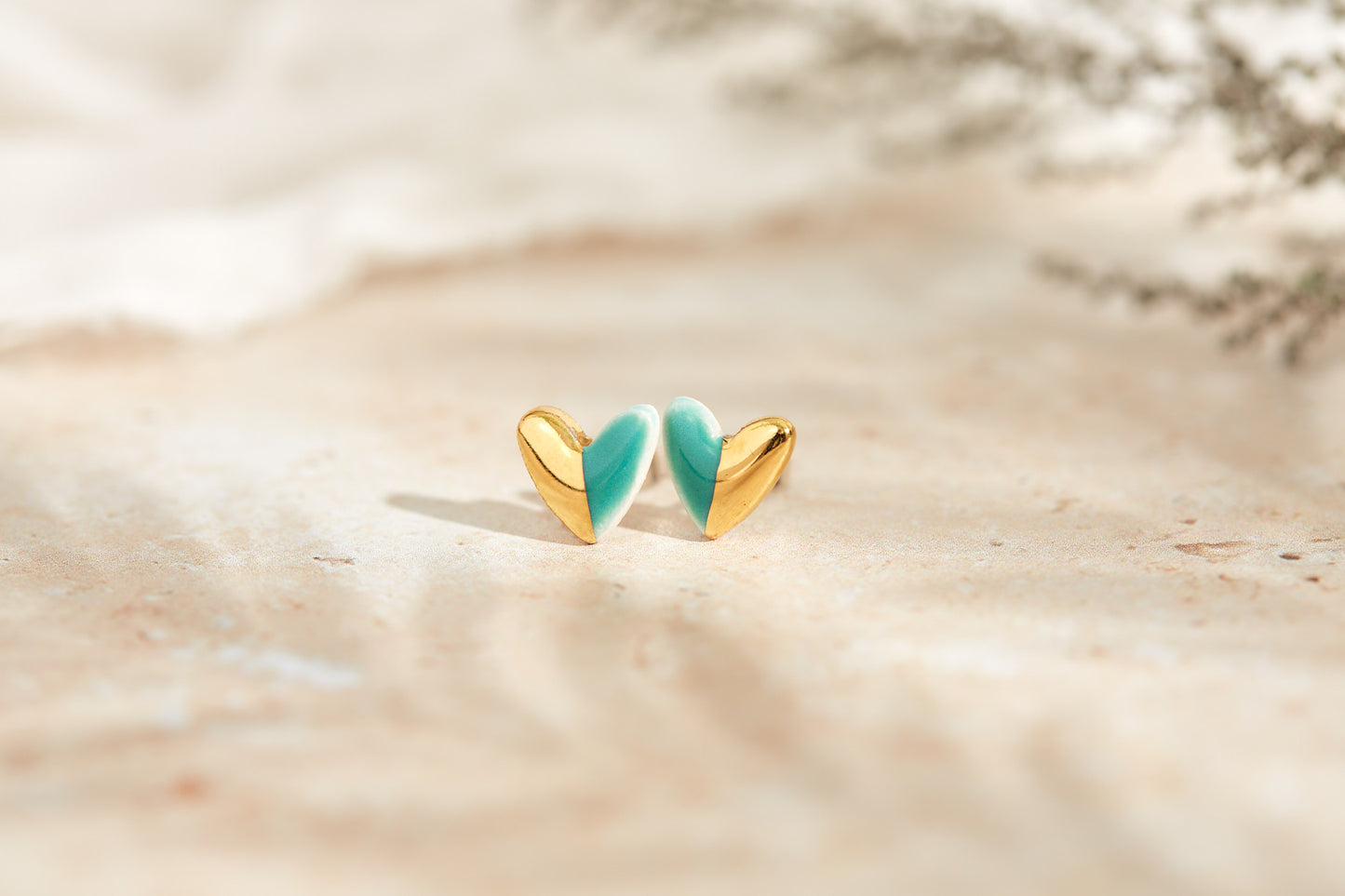 Gold Dipped Heart Stud - various colours